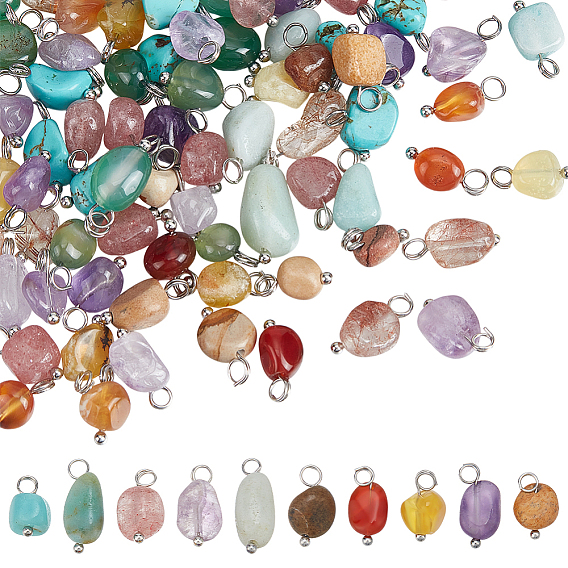 100 шт. 10 стили натуральные смешанные камни самородки подвески, с медными петлями, платина, смешанные окрашенные и неокрашенные