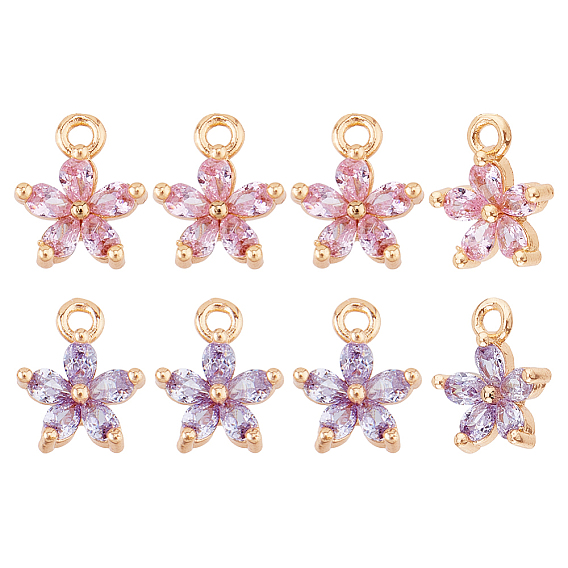 8 шт. 2 Цветные латунные подвески-цветы с кубическим цирконием, реальный 18 k позолоченный, чары баугинии