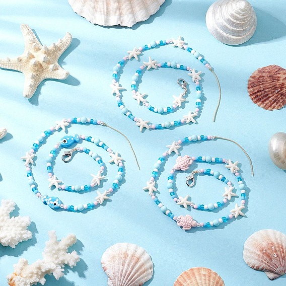 Подвески с изображением морских звезд, рыб и черепах из синтетической бирюзы, фарфора и стеклянных бусин, Сплав с застежками когтя омара