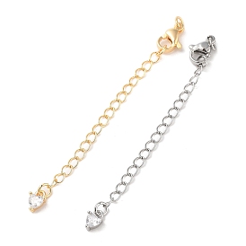 Brass with Cubic Zirconia Chain Extender, End Chains, Heart