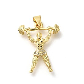 Rack Plating Brass with Cubic Zirconia Pendants, Long-Lasting Plated, Lead Free & Cadmium Free, Human Charms