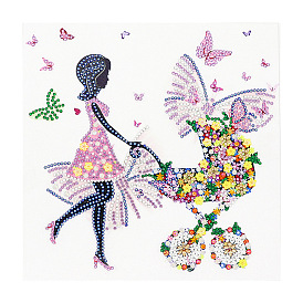 Femmes poussant bébé poussette avec papillon bricolage diamant peinture kits, y compris les strass en résine, stylo collant diamant, plaque de plateau et pâte à modeler