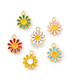 Alloy Enamel Charms, Flower, Light Gold