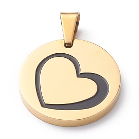 304 Stainless Steel Pendants, with Enamel, Polishing, Flat Round with Heart