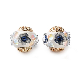 Ручная полимерная глиняная индонезия бисер, RONDELLE с цветком, с сердечником из сплава и смолы