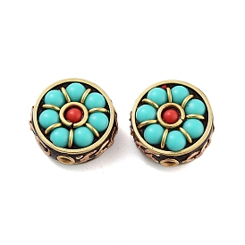 Handmade Indonesia Beads, with Brass and Resin, Flat Round