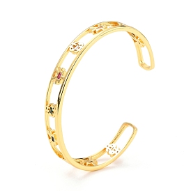 Currency Symbols Hollow Carved Cuff Bangle, Real 18K Gold Plated Brass Cubic Zirconia Open Bangle for Women, Cadmium Free & Lead Free