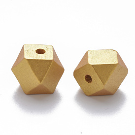 Painted Natural Wood Beads, Polygon