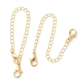 2Pcs Brass Curb Chains Extender, End Chains with Double Zinc Alloy Lobster Claw Clasps