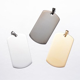 Placage ionique (ip) 304 pendentifs en acier inoxydable, estampillage d'une étiquette vierge, rectangle