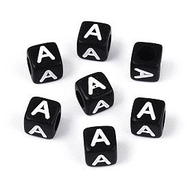 Начальные акриловые бусины с горизонтальной дырочкой, куб с письмом