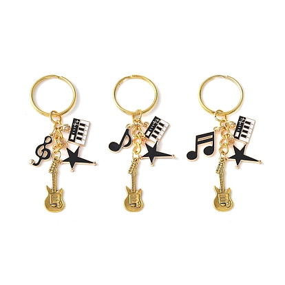 3Pcs Alloy Enamel Keychain, with Iron Findings, Musical Theme