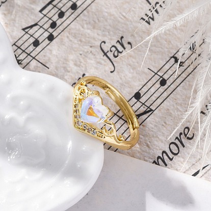 Кольца-манжеты из латуни с микропаве, прозрачные кубические циркония, кольца в форме сердца для женщин, cmолой, долговечный, стойки покрытие, без свинца и без кадмия