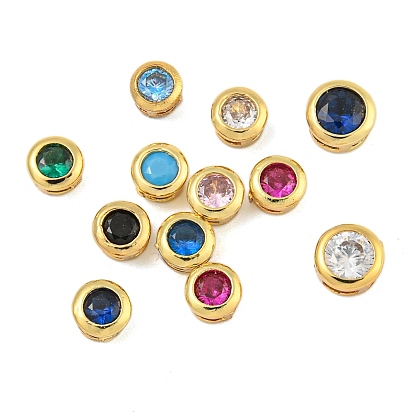 Латунная бусина с покрытием стойки, долговечный, без свинца и без кадмия, плоско-круглые, реальный 18 k позолоченный