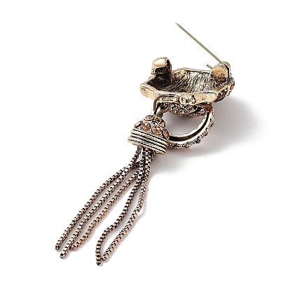 Tibetan Style Alloy Pave Colorful Rhinestone Brooch, Lion with Tassel