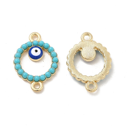 Alloy Enamel Connector Charms with Synthetic Turquoise, Ring Links with Blue Evil Eye, Nickel