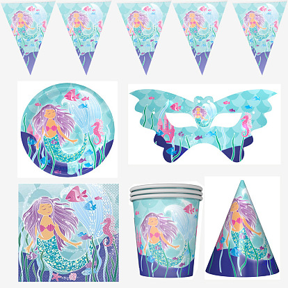 Second generation mermaid blue fish tail party decoration blue fish tail disposable tableware set