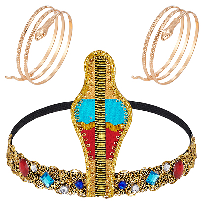 Набор аксессуаров для египетского костюма, включает полиэстеровый головной убор в виде кобры и повязку из железной змеи, для вечеринки в честь Хэллоуина