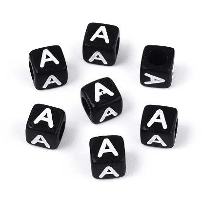 Начальные акриловые бусины с горизонтальной дырочкой, куб с письмом