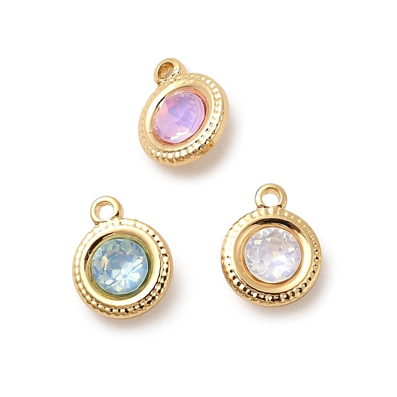 Латунь стекло амулеты, плоско-круглые, без никеля , реальный 18 k позолоченный, граненые