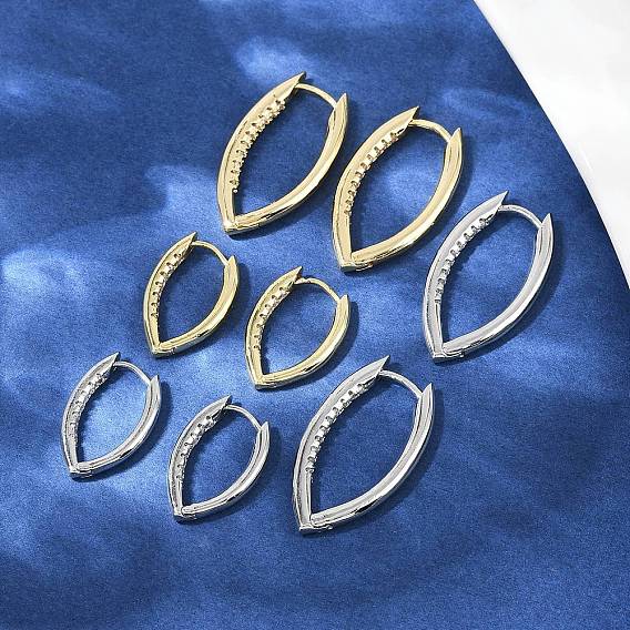 Серьги-кольца с микропаве из прозрачного кубического циркония и конским глазом из латуни, долговечный, стойки покрытие, без кадмия и без свинца