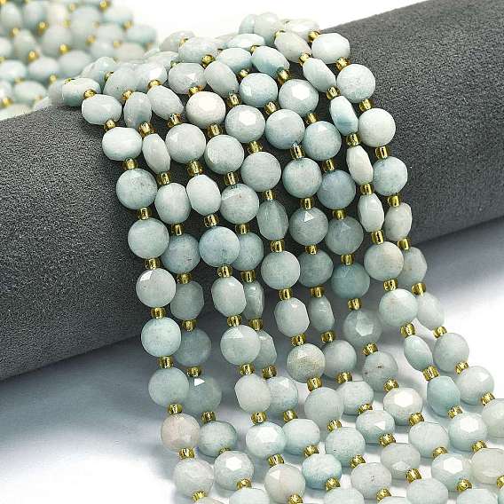 Нити бусин из натурального кварца окрашенные, граненый пятиугольный разрез, плоско-круглые, с бисером