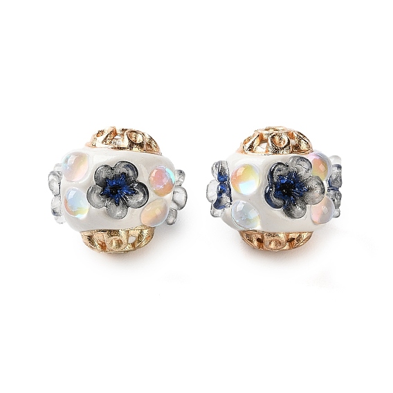 Ручная полимерная глиняная индонезия бисер, RONDELLE с цветком, с сердечником из сплава и смолы