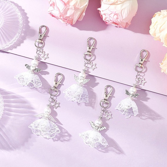 Наборы украшений для свадебного платья из искусственного жемчуга и полиэстера, выполненные вручную, ангел, с поворотными карабинами из сплава, подвесные украшения
