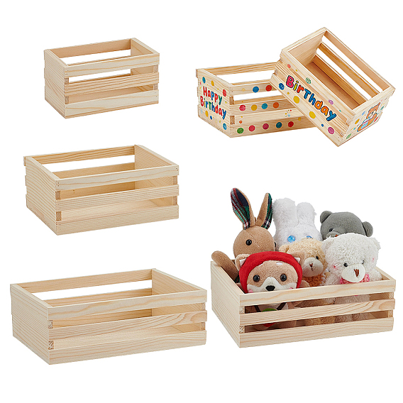 6Pcs 3 Styles Mini Wood Storage Baskets, Rectangle