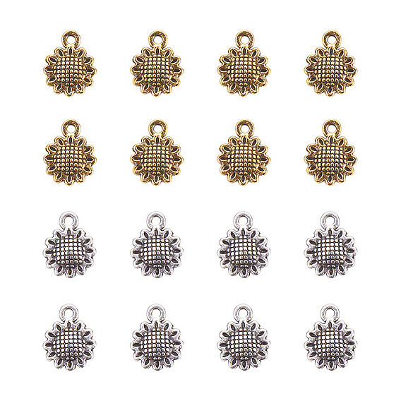 Alloy Tibetan Silver Charms, Sunflower
