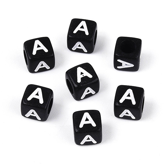 Начальные акриловые бусины с горизонтальной дырочкой, куб с письмом