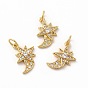 Rack Plating Brass Micro Pave Cubic Zirconia Star Pendants, Meteor Charm, with Jump Ring