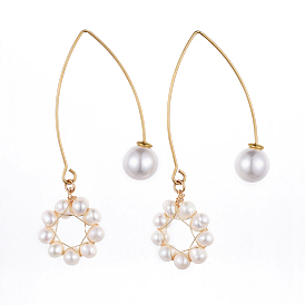 Natural Freshwater Pearl Dangle Earrings, with 304 Stainless Steel Earring Hooks and Acrylic Pearl Ear Nuts