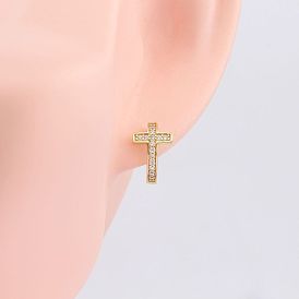 Stylish Cross Earrings with Zirconia, 925 Silver for Fashionable Look