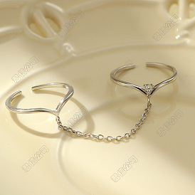 925 двойные кольца-манжеты из стерлингового серебра с кубическим цирконием для женщин, родий