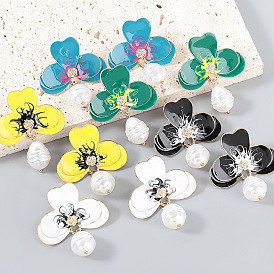 Bohemian Alloy Flower Pearl Earrings for Women Party Jewelry