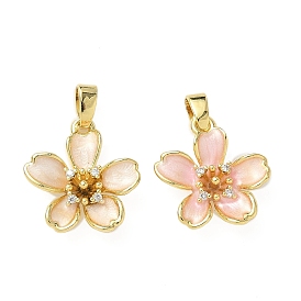 Латунные микро проложить кубического циркония подвески, с эмалью, цветок, реальный 18 k позолоченный