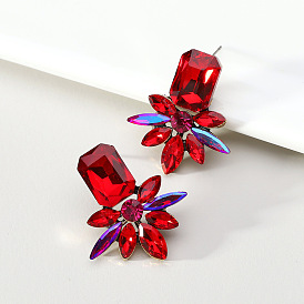Colorful Crystal Alloy Stud Earrings for Elegant Women with High-end Style