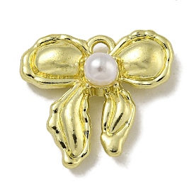 Rack Plating Alloy Pendant, with ABS Imitation Pearl,  Lead Free & Cadmium Free, Bowknot Charms