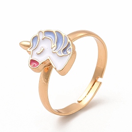 White Enamel Unicorn Adjustable Ring, Rack Plating Alloy Jewelry for Women, Nickel Free