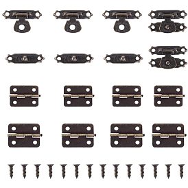Iron Lock Catch Clasps, Jewelry Box Latch Hasp Lock Clasps, Iron Cabinet Drawer Butt Hinges Connectors, with Replacement Hinge Screws, Wooden Box Accessories