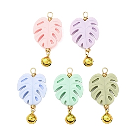 5 шт. подвески из пищевого экологически чистого силикона, с латунной колокол, талисманы листьев монстеры