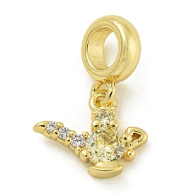 Rack Plating Brass Pave Clear & Light Yellow Cubic Zirconia Kettle European Dangle Charms, Large Hole Pendants, Lead Free & Cadmium Free, Long-Lasting Plated