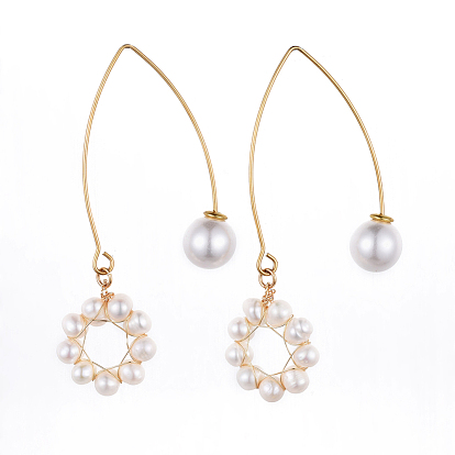 Natural Freshwater Pearl Dangle Earrings, with 304 Stainless Steel Earring Hooks and Acrylic Pearl Ear Nuts