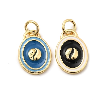 Латунь эмаль прелести, долговечный, без свинца и без кадмия, с целью перехода в кольце, овал с шармом инь-ян, реальный 18 k позолоченный, стойки покрытие