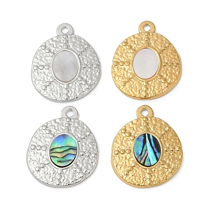 304 подвески из натуральной ракушки из нержавеющей стали, плоские круглые прелести, ионное покрытие (ip)