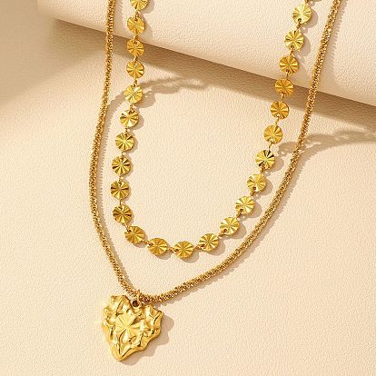 304 подвеска в виде сердца из нержавеющей стали, плоская цепочка с пайетками, двухслойные ожерелья для женщин