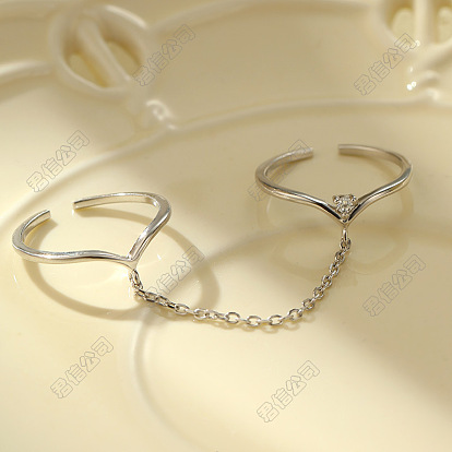 925 двойные кольца-манжеты из стерлингового серебра с кубическим цирконием для женщин, родий