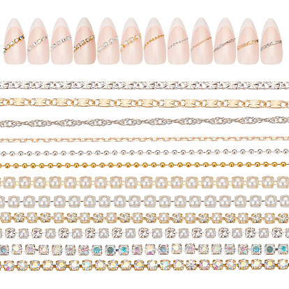 2 наборы 2 цепочки из сплава со стразами и пластиковой имитацией жемчуга, ногтей декоративные аксессуары