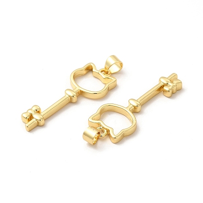 Rack Plating Brass Pendants, Long-Lasting Plated, Cadmium Free & Lead Free, Cat Key